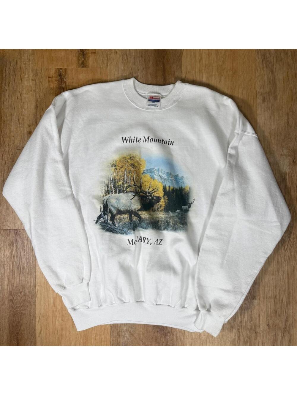 90s White Mountain McNary AZ Elk Graphic Crewneck Sweatshirt Size XL